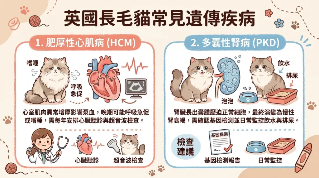 英國長毛貓常見遺傳疾病肥厚性心肌病與多囊性腎病健康檢查建議