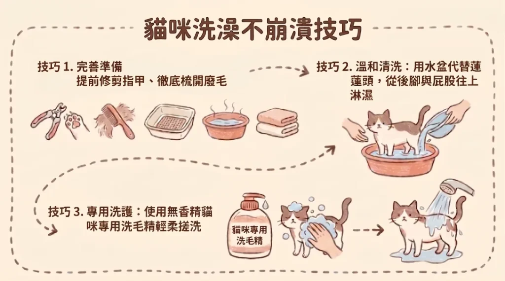 貓咪洗澡後吹毛正確與錯誤做法對照圖